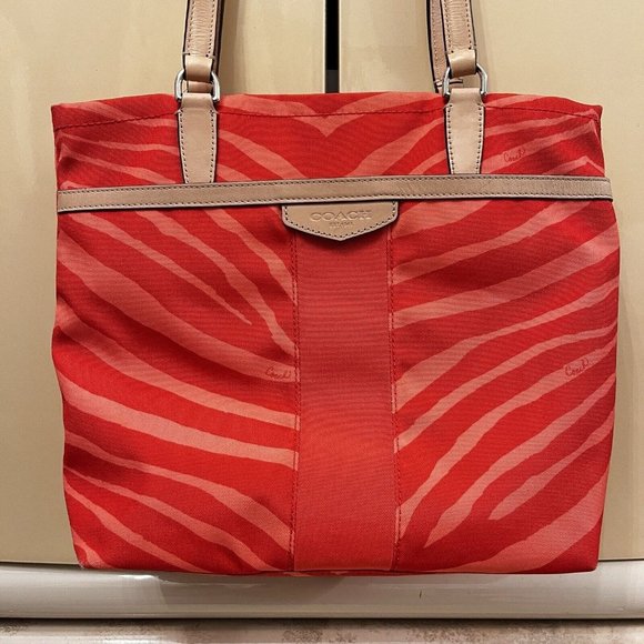 Coach Vintage Y2k Zebra Animal Print Hot Coral Tote Hand Bag - Picture 2 of 13